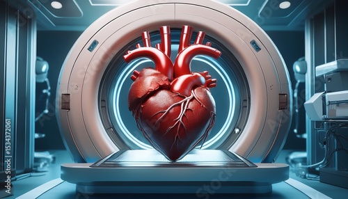 technical simulation 3d rendering of a heart displayed within a ct scanner highlighting advanced medical imaging technology for heart analysis