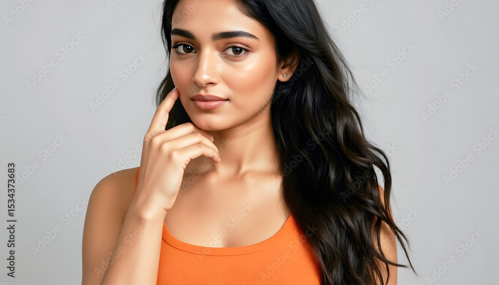 Portrait of a Beautiful Brunette Woman in Orange Top Portrait of a Beautiful Brunette Woman in Orange Top