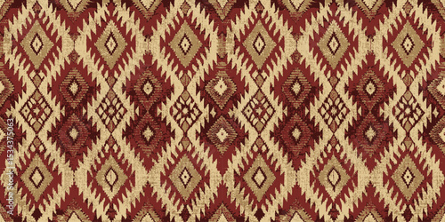 Geometric textile pattern with earthy tones, highlighting rustic charm and depth.