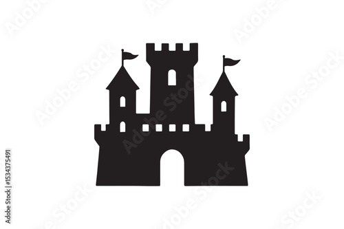 castle silhouette vector art illustration on white background