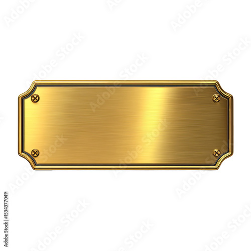 Elegant shiny gold nameplate with a glossy polished finish on transparent background