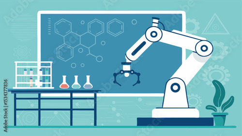 High-Tech Vector Illustration of AI in Molecular Pharma  