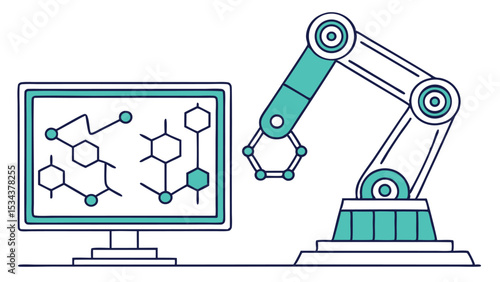 White Vector Art of AI Simulating Complex Drug Compounds  