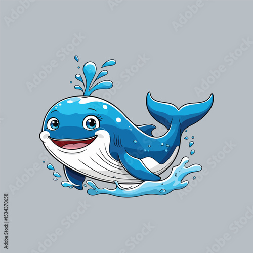 Happy cartoon whale spouting water in ocean