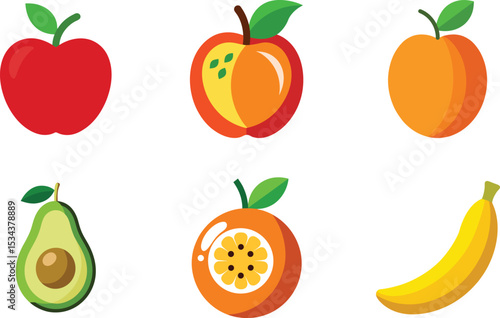 Collection of fresh fruit icons in vibrant colors suitable for food designs