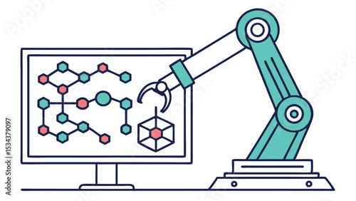 Deep Blue Vector Illustration of Robotic Biotech Innovation  