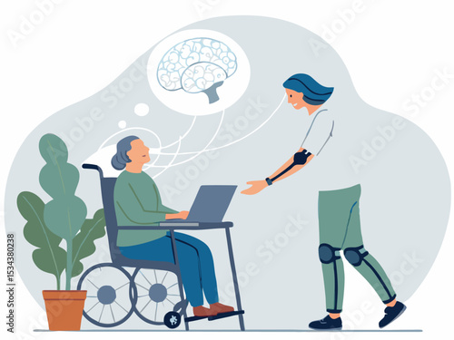 Soft Blue Vector Art of Neural Signals for Limb Assistance  