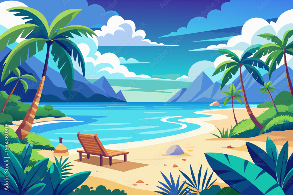 Obraz premium A vibrant and colorful illustration of a tropical beach scene.