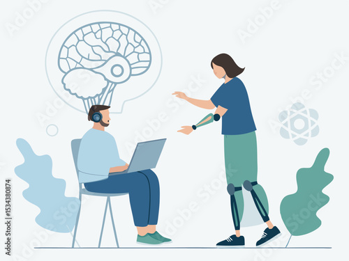 Flat Vector Illustration of Neural Signals in Rehabilitation  