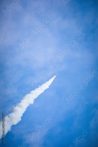 Fototapeta Naklejka Na Ścianę i Meble -  Yasothon, Thailand -18 May 2025 : Yasothon Rocket Festival Lighting rockets is a ritual asking for rain to the gods to get water for agriculture. according to local beliefs joyful atmosphere,to local