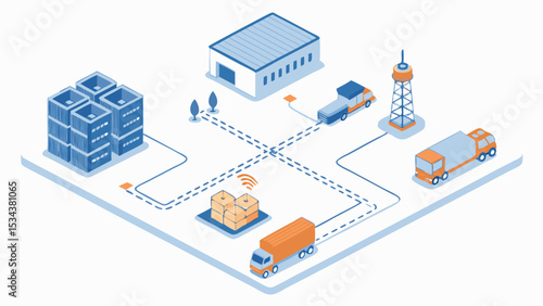 Isometric Vector Diagram of AI-Driven Supply Chain Forecasting  
