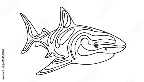 Continuous one single minimal line drawing shark
