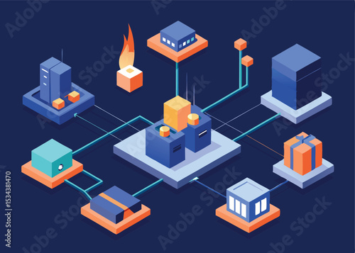 Clean Lines Vector Illustration of Global Sensor Data Flow  