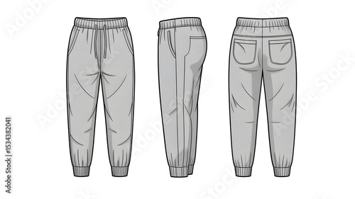 Gray Sweatpants Drawing - Casual Athletic Wear Illustration for Apparel Design