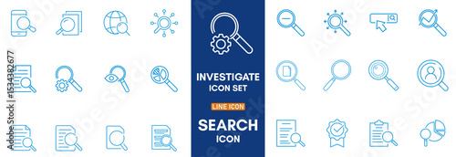 Search Editable Icons set. Vector illustration in modern thin line style of research related icons: inspector, monitoring, analysis, and more. Pictograms and info graphics for mobile apps.