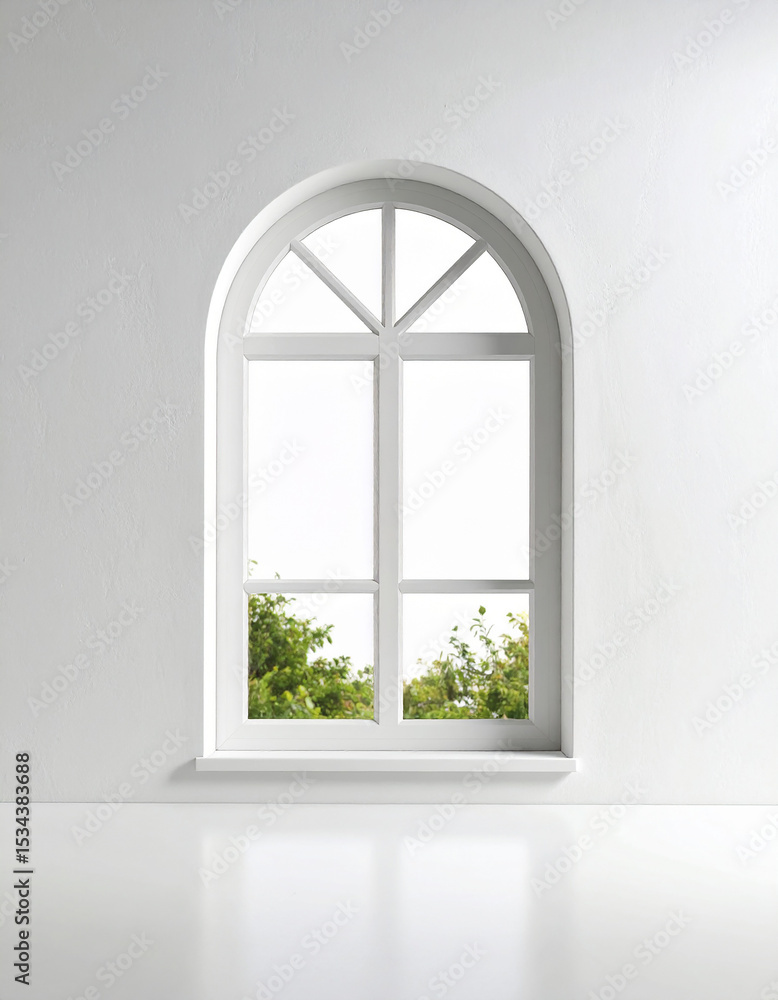 Fototapeta premium Small Arch Window in White Textured Wall.aesthetic, minimal, window, design element, frame, rustic, simple, surface, arch, exterior, home, light, vintage, white, building exterior, design, 