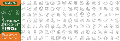 investment trading market line art icon set, opportunity reward risk growth, line icon set
