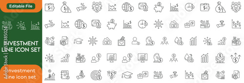 Investment thin line icons set. Investment, Investor, Asset, Profit, Portfolio, Fund, Dividend editable stroke icon set