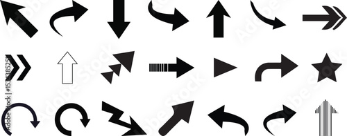 Black arrow icon vector pack various black arrow icons symbols hand drawn graphic elements, cursors, interface signs, diverse white background 