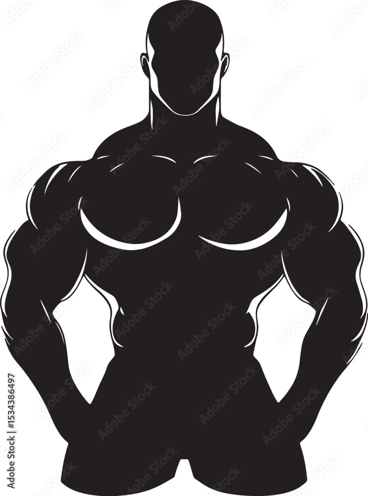 Fototapeta premium Muscular man silhouette strong bodybuilder fitness strength power