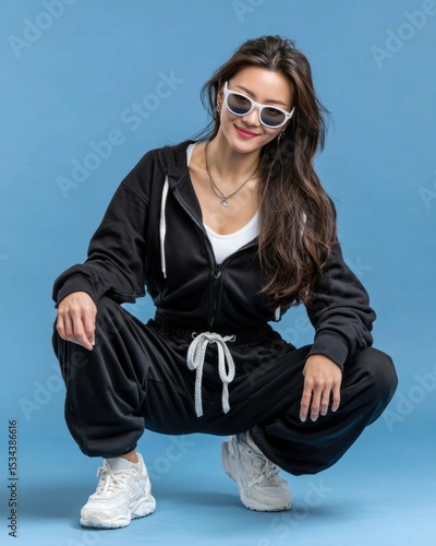 Stylish Woman in Casual Sportswear with Sunglasses and Confidence