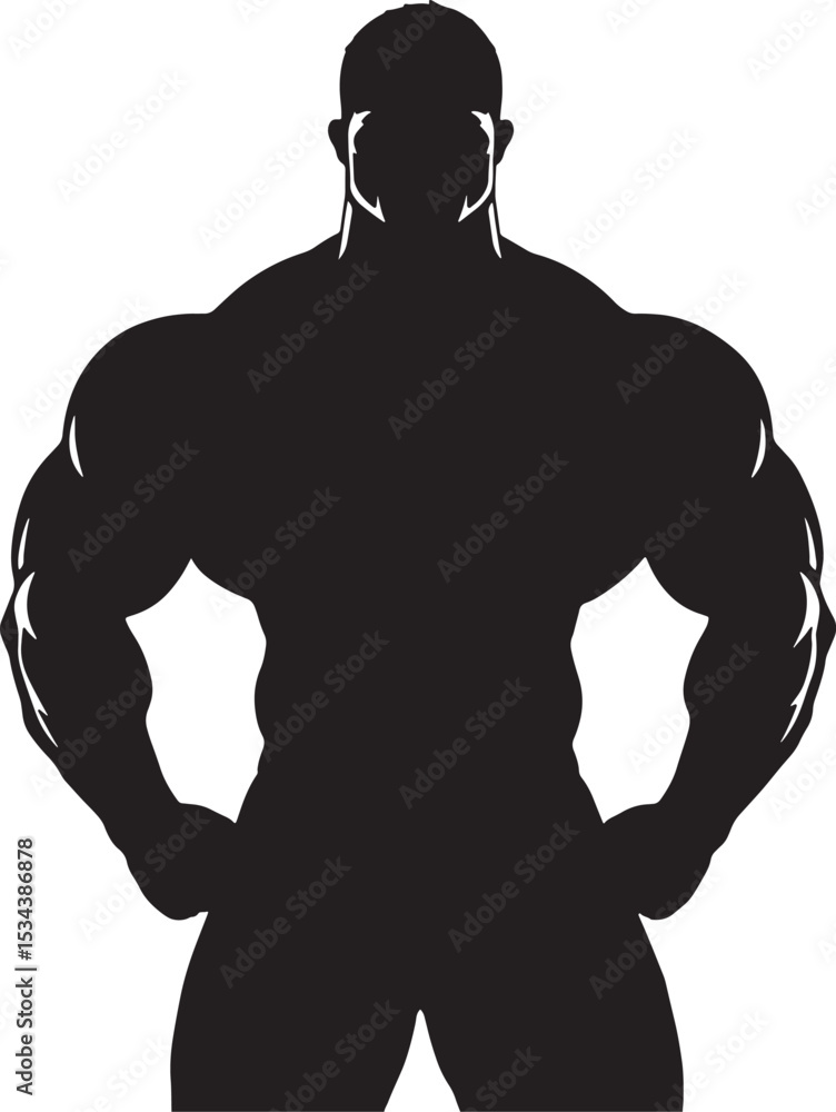 Fototapeta premium Muscular Man Silhouette Bodybuilder Strength Power Fitness