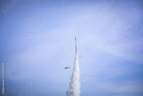 Fototapeta Naklejka Na Ścianę i Meble -  Yasothon, Thailand -18 May 2025 : Yasothon Rocket Festival Lighting rockets is a ritual asking for rain to the gods to get water for agriculture. according to local beliefs joyful atmosphere,to local