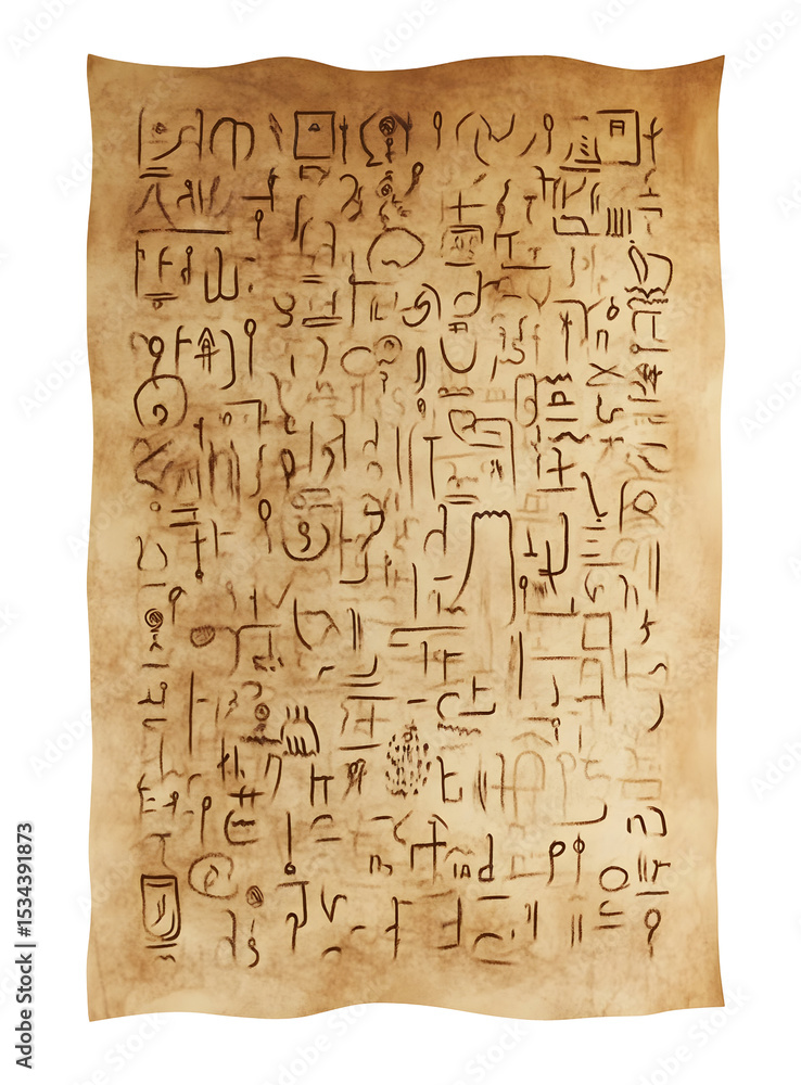 Fototapeta premium Ancient Hieroglyphic Manuscript on Parchment: A Historical Symbol of Old Civilization
