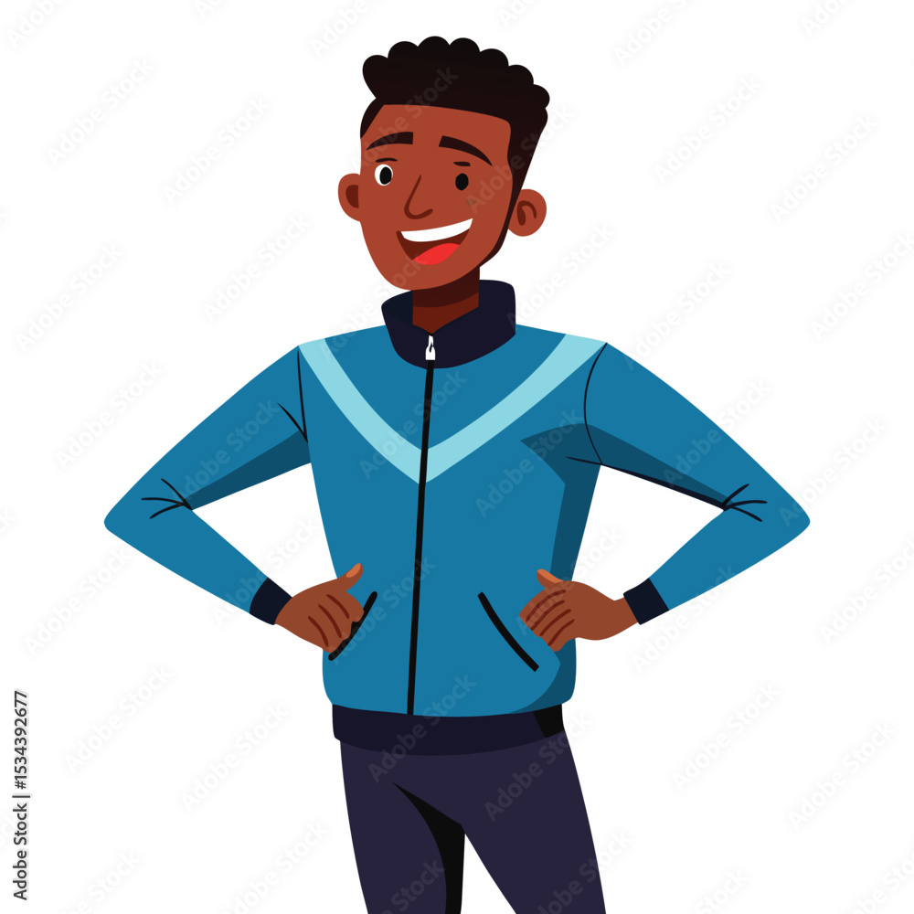 An African American man in an unzipped track jacket, a relaxed and casual sporty look. An African American man in an unzipped track jacket, a relaxed and casual sporty look.