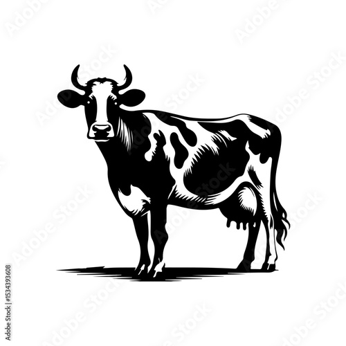 Cow Silhouettes Side View Grazing On Meadow vector illustration 