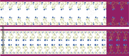 Saree Design, Saree illustration, Botanical Design, Traditional Indian Saree Pattern Art, Luxury Saree Textile Illustration