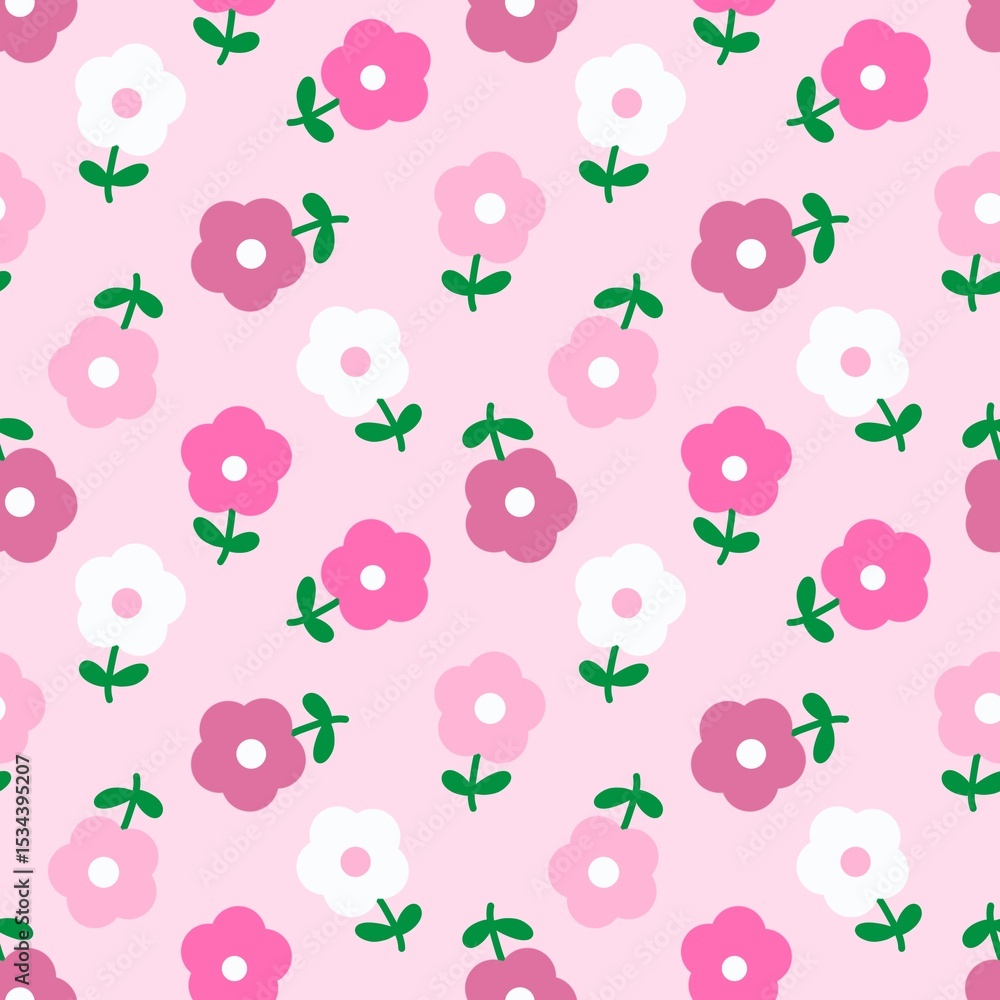 custom made wallpaper toronto digitalCute pink floral pattern with simple doodle flowers in white, pink, and magenta on a soft pink background. Perfect for kids, fabric, wrapping paper, and girly designs.