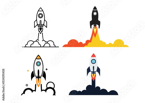 Rocket launching illustration with bold flame and upward motion, symbolizing inspiring energy