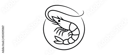 Simple line drawing of a shrimp in a circle