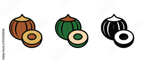 Hazelnut illustration brown green and black variations