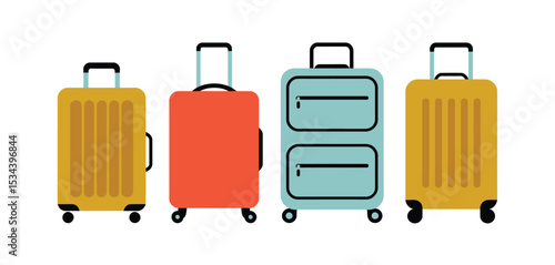 Four suitcases of different sizes and colors