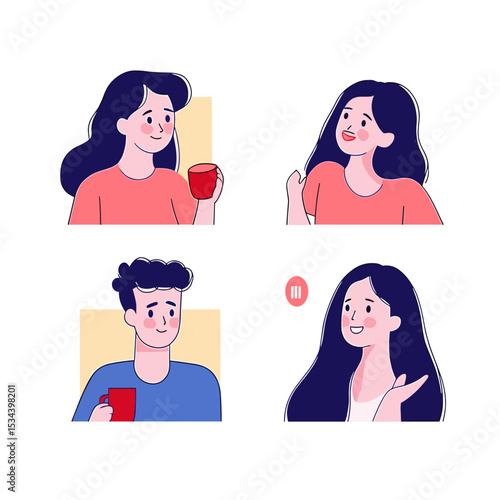 Illustrative Portraits of Coffee Conviviality: Capturing shared moments and quiet connection with the backdrop of a shared beverage.