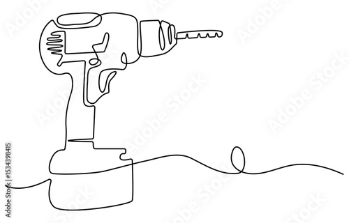 Continuous one line drawing of Hand Portable Drilling Machine. Drilling Machine line art drawing vector illustration.