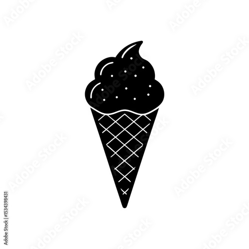 Stylized Black and White Ice Cream Cone Illustration A Sweet Treat with a Classic Design and Simple Lines