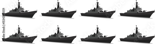 Modern Navy Warship Silhouettes: Military Vessels in Black and White, Maritime Defense Icons