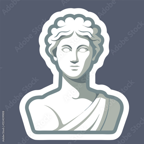 Classic statue bust sticker, elegant vector art of greek roman sculpture in monochrome line style for design projects