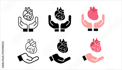 Organ donation linear icon set. Living, deceased body parts offer. Tissues transplantation. vector illustration on white background
