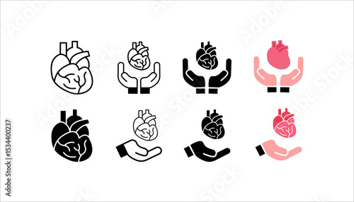 Organ donation linear icon set. Living, deceased body parts offer. Tissues transplantation. vector illustration on white background
