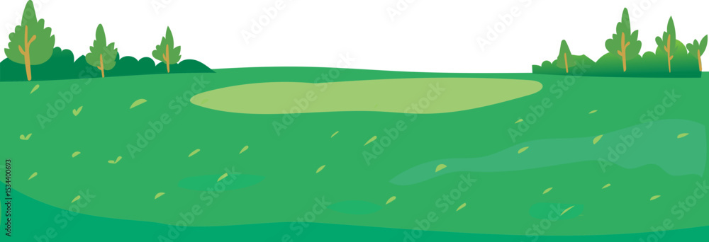 Obraz premium cartoon landscape with trees, flat cartoon landscape vector for outdoor nature, background, park, or illustration design