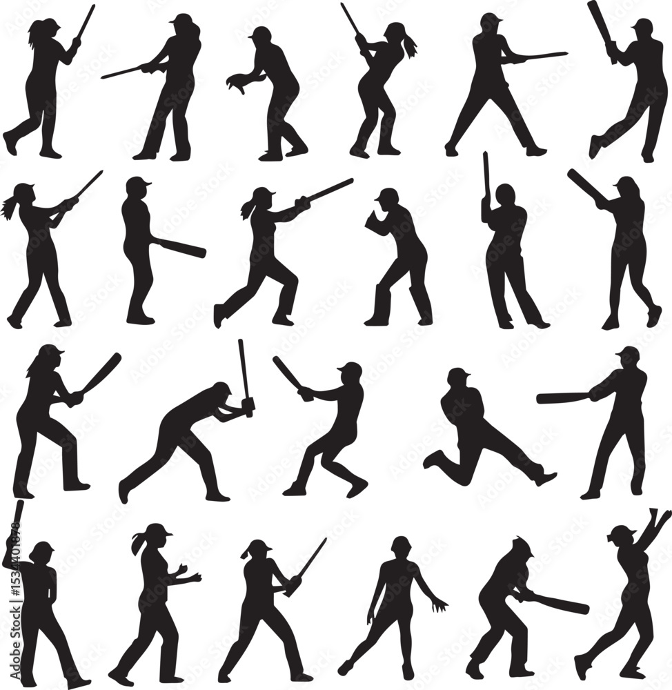 Fototapeta premium silhouettes of women playing cricket black vector illustration 