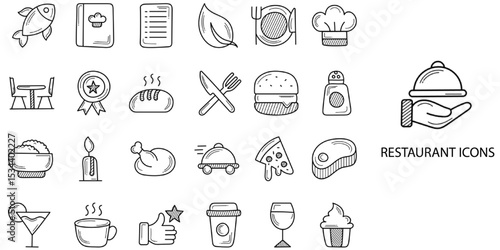 Restaurant simple concept 24 icons set .Vector illustration.	