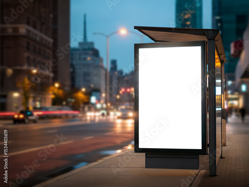City Bus Stop Billboard Mockup at Night