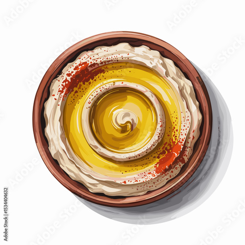 Hummus with Olive Oil and Paprika – Overhead Illustration