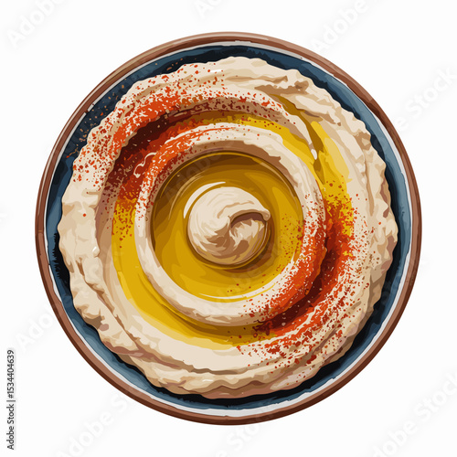 Hummus with Olive Oil and Paprika – Overhead Illustration