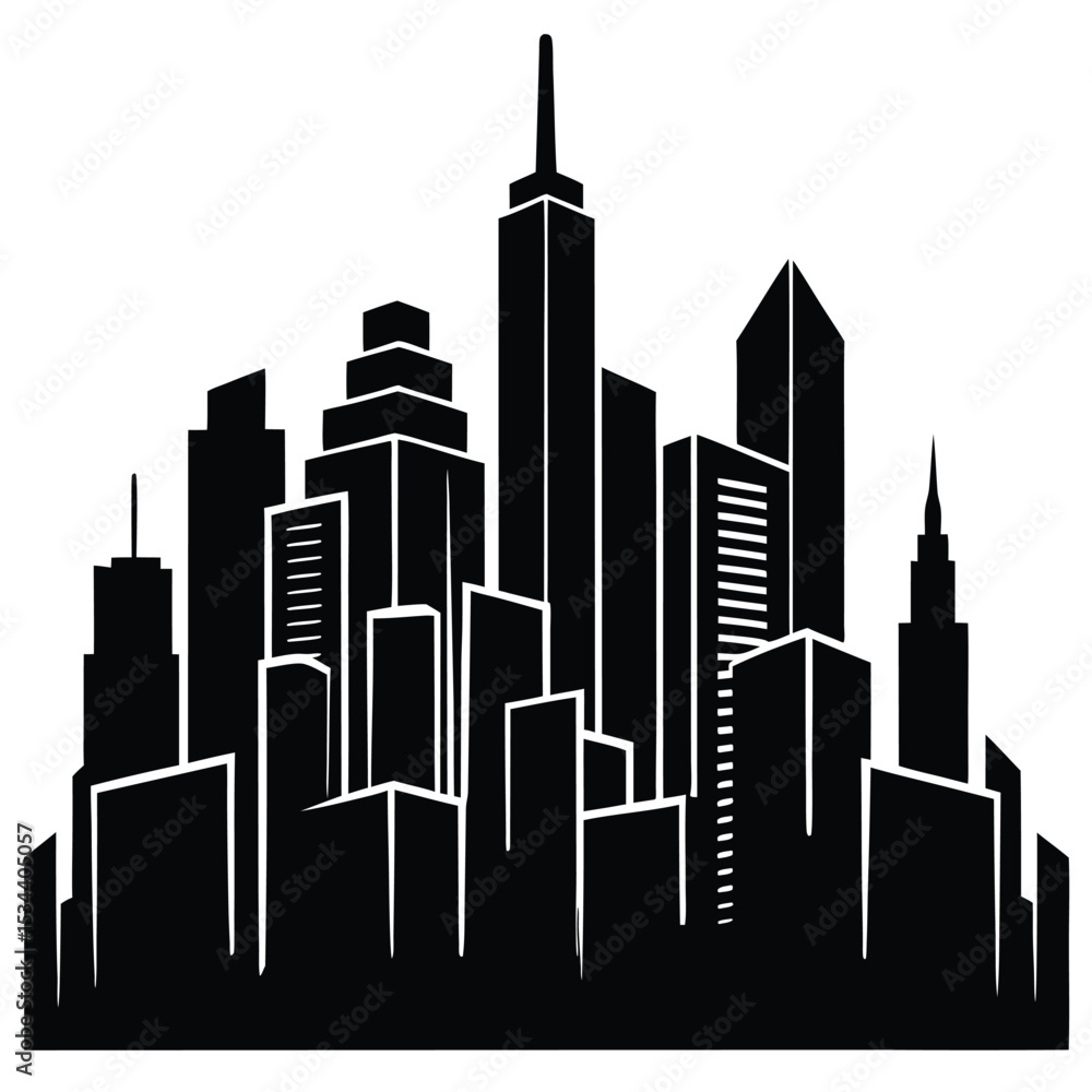 Obraz premium Majestic Cityscape Urban Skyline Illustration - Modern Architecture Design